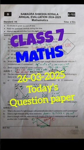 Class 7 Maths Annual Exam 2025 Question paper with Answer key #annualexam #class7maths #answerkey