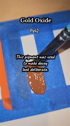 Gold Oxide (PY42) — an iron oxide — was often used to mask rust, corrosion, and age. Painted over failing metal, crumbling surfaces, and military equipment, it turned deterioration into something that looked intentional. A colour not to stop decay — but to hide it long enough to maintain control. Beauty has always been a tool. #VillainArc #HiddenHistory #PigmentStories #WatercolourArtist #ColourPsychology | Kaitlin Cole