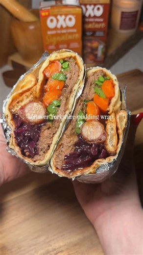 Stephaniesskitchen | UGC | Content Creation on Instagram: "Left over Yorkshire pudding wrap using the new @oxo_uk ready to use stock this was soooo yummy🎄 AD Filled with red cabbage, honey carrots, pigs in blankets, gravy, broccoli, stuffing and beef brisket The new @oxo_uk ready to use stock is so good for adding to gravy’s, stews and soups, it gives such a rich depth of flavour!🍷 I have never had one of these wraps before even at a Christmas market and I fear now I have made my own, nothing 