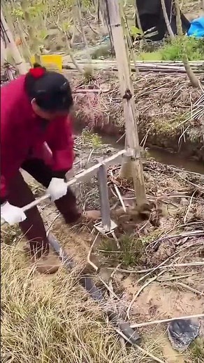 The process of pulling out piles with self-made tools