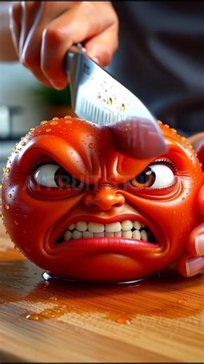 ASMR Angry Tomato Fruit-Face Cutting 🍅 | Hyper Realistic Cartoon Slice📝#fruit