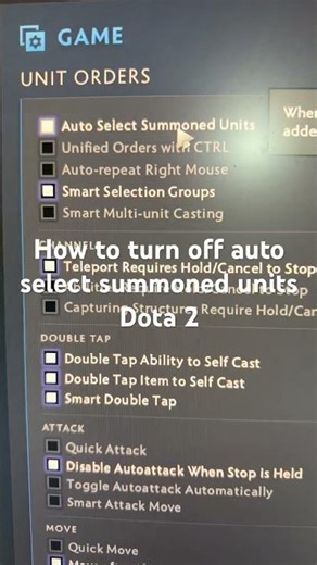 How to turn off auto select summoned units Dota 2
