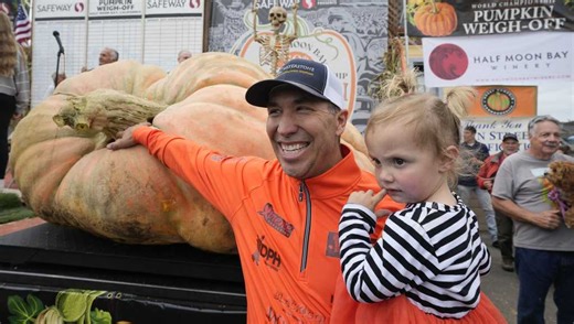 Pumpkin weighing 2,749 pounds wins World Championship Pumpkin Weigh-Off in California, sets world record