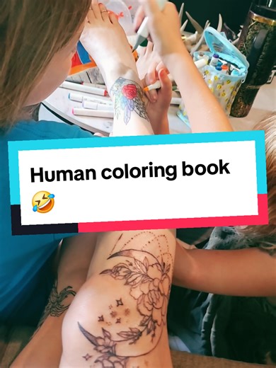 Girls are using me as a coloring book lol im good with it. At least they are working together for once lol #tattoo #moontattoo