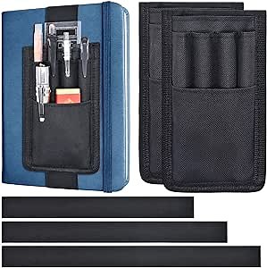 2 Pcs Pen Holder for Notebook, 3 Adjustable Elastic Bands with 2 Pencil Clips for Notebook, Durable Planner and Journal Pen Sleeve Case for Hard Cover Journals