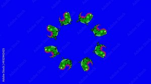 Iguanas walking around in a circle blue screen. International local or international day. Green colour cartoon lizard characters. Cute children bluebox isolated animation intro, opener, titles.