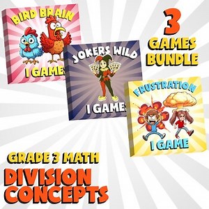 3 No Prep Math Games Bundle B - Division Concepts - Grade 3 Review Activity