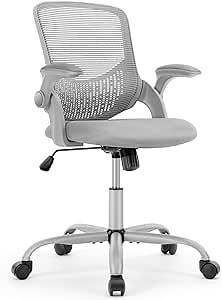 OLIXIS Office Chair - Desk Chair with Wheels, Ergonomic Home Office Chair with Flip-up Arms & Lumbar Support, Mesh Swivel Rolling Height Adjustable, Tilt & Lock, Computer Desk Chair, Grey (10102203)