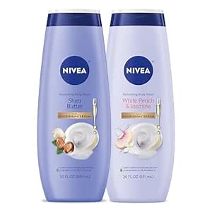NIVEA Nourishing Shea Butter Body Wash, 20 Fl Oz Bottle Refreshing White Peach and Jasmine Scented Body Wash, 20 Fl Oz Bottle, Skin Care Set with Provitamin B5 and Vitamin E