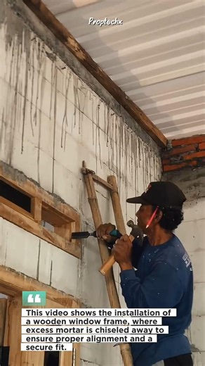 Precision Window Frame Fitting in Masonry Wall #Construction #Carpentry #DIY