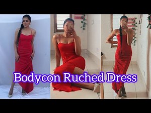 DIY / Bodycon Ruched Dress Cutting&Stitching / Easy Way to Cut Bodycon Side Slit Dress /Rajveerpunni