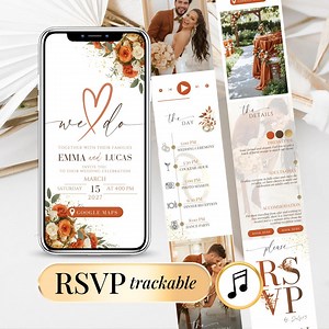 Burnt Orange Digital Wedding Invitation With RSVP | Animated Canva Invite With Music | Trackable Online RSVP – Fall Invitation Mariage - Etsy
