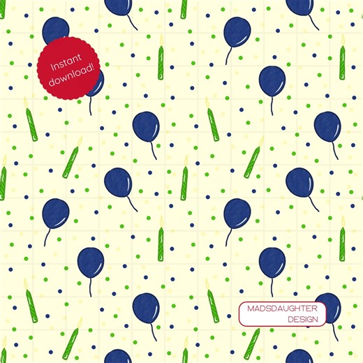 Simple Birthday Boy Seamless Pattern Digital Download - Balloons and Candles - Yellow Background - Etsy