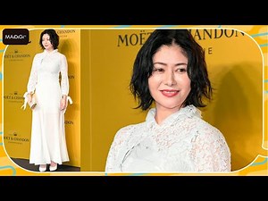 真木よう子、上品レースドレス×キラキラリボンのパンプスで大人のホワイトコーデ 「モエ・エ・シャンドン」イベントフォトコール