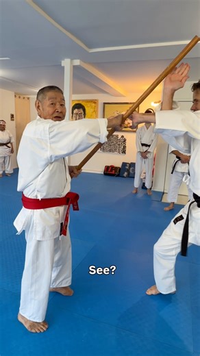 12K views · 296 reactions | Kancho T. Okuyama demonstrating a practical application with the Bō! 屢 Even the simplest movements hold powerful secrets. Here, we see how the twisting technique found in kata like Heian Nidan and Sōchin can be used for effective self-defense. Thank you Sensei Ben R. for demonstrating. #Karate #Budo #Okuyama #MartialArts #BōStaff #KataApplication #HeianNidan #Sōchi | Kancho T. Okuyama | Facebook