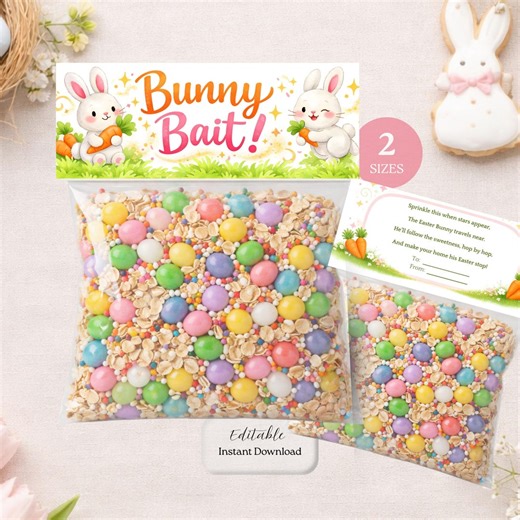 Bunny Bait Easter Bag Toppers, Pastel Watercolor Easter Favor Tags, Printable Snack Bag Label, Editable Canva Template - Etsy Australia