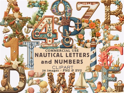 Nautical Letters Alphabet Numbers Clipart Bundle Ocean Lettering Illustration Sealife Number Graphics Ocean-themed PNG Letters Scrapbooking - Etsy