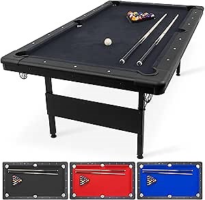 GoSports 6, 7, or 8 ft Billiards Tables - No Assembly, Choose Your Color - Portable Pool Table Includes Full Set of Balls, 2 Cue Sticks, Chalk and Felt Brush