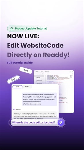 Readdy AI on Instagram: "New update 🚀 Edit your website code directly in Readdy. Save credits. Make precise changes. Ship faster."