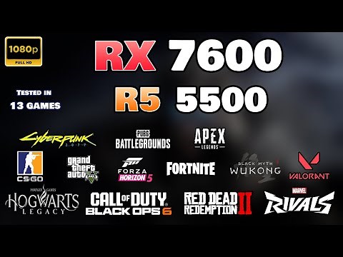 RX 7600 + Ryzen 5 5500 : Test in 13 Games in 2025 | 1080p | All Settings Tested