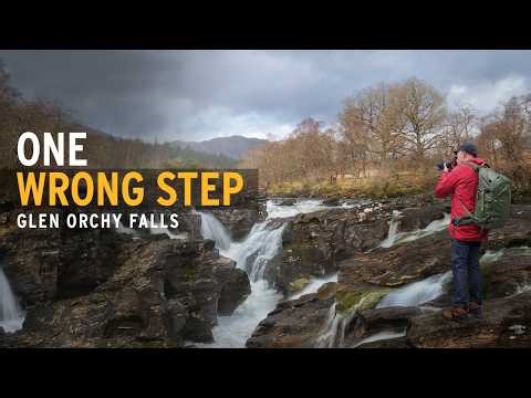 Glen Orchy Waterfall Photography in the Rain | Slippery Conditions & Tough Shots