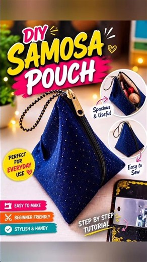 🔺 Fabric Se Samosa Pouch Banaye | DIY simple Easy 😍 Stylish Triangle समोसा पाऊच🧵
