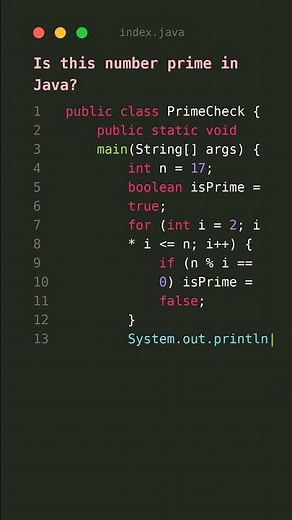 Prime Number Check in Java — One Minute #shorts #coding