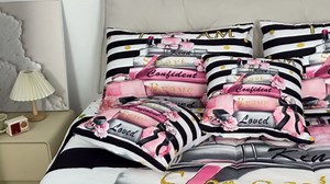 Erosebridal Fashion Pink Window Curtains 52"x63" Flower Perfume Girly Blackout Curtains for Girls Women White Gray Gold Marble High Heels Magazine Books Window Treatments