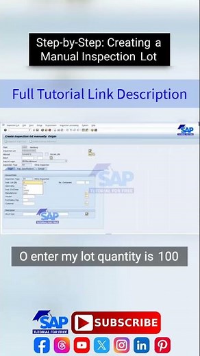 Step-by-Step Creating a Manual Inspection Lot | SAP Quality Notifications | SAP Course For Free