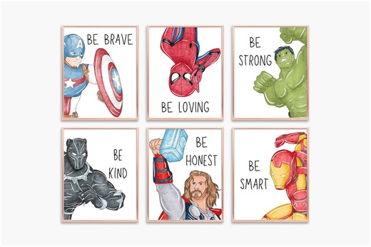 Superhero Affirmation Prints: Set of 6 Boys Room Posters (digital Download) - Etsy