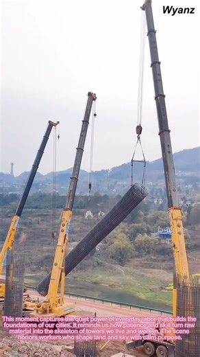 building construction timelapse three cranes lift 100m steel cage