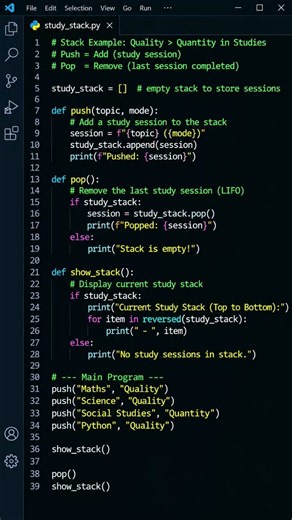 Quality greater than Quantity 📚 | Stack in Python | Push & Pop with a Life Lesson 💻 #Shorts
