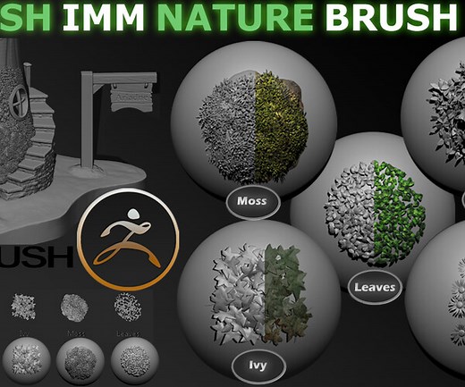 ArtStation - Zbrush Imm Nature Brush Pack Ivy Moss Leaves Shrub & Flowers | Brushes