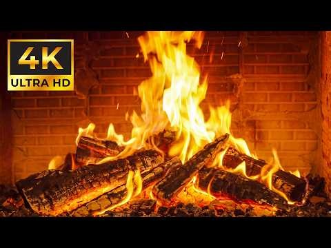 Fireplace at Night 4K 🔥 Cozy Fireplace (10 HOURS). Fireplace video with Burning Logs & Fire Sounds