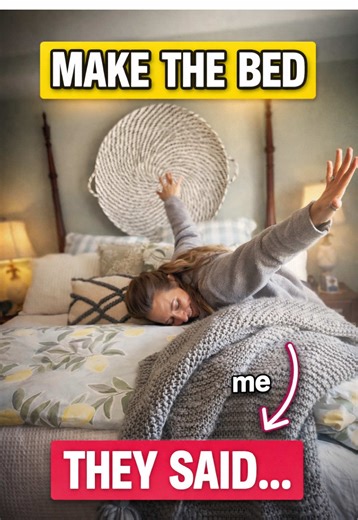 Day 117 of making my bed every morning. Apparently making your bed every morning improves your life. Day 100&something and I’m still dramatically collapsing onto it like I’ve just survived the morning routine. The bed is made. That’s all I can promise today. #momlife #momexperiment #madebedtrend #relatablemom #momhumor