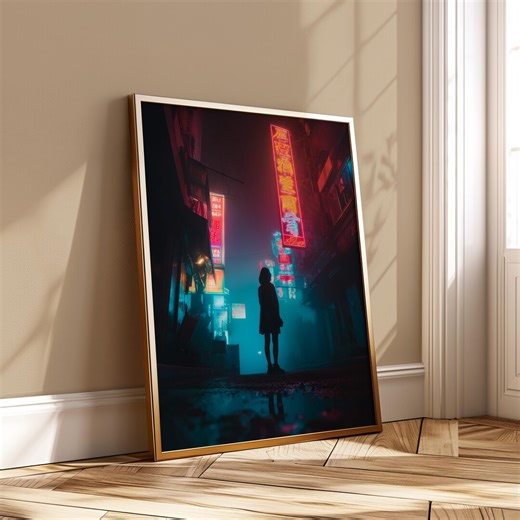 Cyberpunk Neon Girl Poster Printable Digital Download Futuristic Alley Scene Night City Wall Art - Etsy