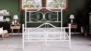 Allewie Queen Size Bed Frame with Headboard,Metal Bed Frame with Butterfly Pattern Design Headboard & Footboard,No Box Spring Needed,Easy Assembly,Black