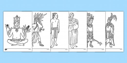Hojas para colorear: cultura Maya