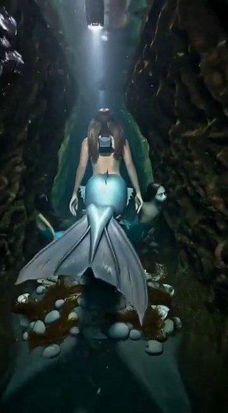 POV: You are a mermaid returning to your hidden underwater colony 🧜‍♀️🌊 Filmed with a scientific MicroWildCam, this immersive perspective reveals the secret journey through a narrow ocean cave, past juvenile mermaids, natural nests made of seaweed and shells, and a hidden food storage chamber deep beneath the sea floor. No humans have ever witnessed this environment before. Experience the mysterious daily life of a mythical sea dweller as she reunites with her young in total darkness illuminat