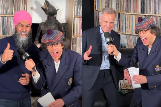Watch Mark Carney and Jagmeet Singh Do the Hip Flip with Nardwuar │ Exclaim!