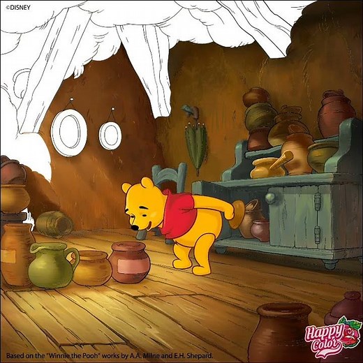 Happy Color - Disney Winnie The Pooh: Pooh Bear Is Looking At Honey Bowl At Pooh's House (Disney)