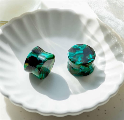 Green Swirl Cellulose Acetate Double Flare Plugs, Hypoallergenic Punk Gauges - Etsy