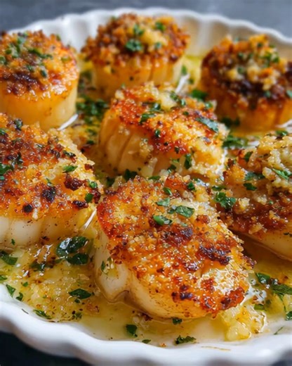 Garlic Butter Baked Scallops Ingredients: - 1 pound sea scallops, cleaned and patted dry - 4 tablespoons unsalted butter, melted - 4 cloves garlic, minced - 1 tablespoon fresh parsley, chopped - 1 teaspoon lemon juice ...... Full Recipe in Coʍmеոτ 💬 | Food Lovers