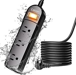 CALION 10FT Extension Cord Outdoor Power Strip with 3 Waterproof Outlets-Weatherproof with 1875W Overload Protection Switch, Wall Mountable Waterproof Power Strip for Outside Lights,16AWG SJT Listed