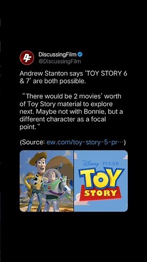 Andrew Stanton says ‘TOY STORY 6 & 7’ are both possible.“There would be 2 movies’ #toystory