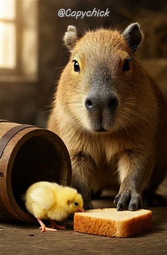 This Capybara Made a New Friend! 🐥🦫 #animals #capybara #chicks