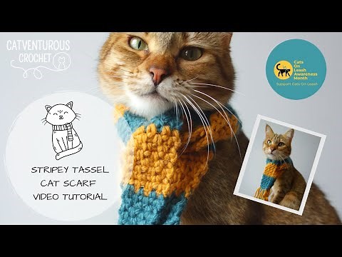 Team Supporter's Stripey Tassel Cat Scarf - Catventurous Crochet