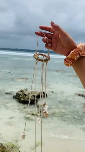 DIY wind chime prepared by sea shells