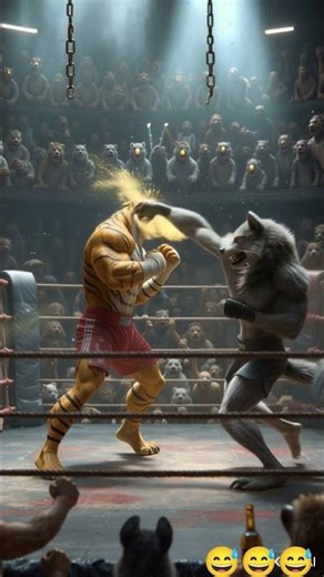 🐯 Tiger Vs wolf 🐺 boxing match #viral #ai #boxing #kids #animation #cartoon