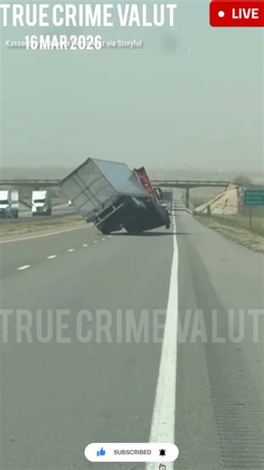 TERRIFYING: Strong Winds Flip Tractor-Trailer on Oklahoma Highway! 🌪️🚛#viralvideo